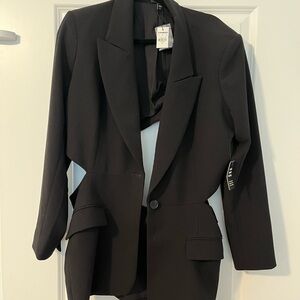 Express One Button Waist Cutout Black Blazer